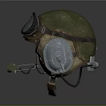 Vintage Green Pilot Helmet With Leather Ear Cups And Aviator Goggles