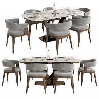 Modern Minotti Dining Table and Chair Combination Dining Table Dining Chair Single Chair Tableware Ornaments 3d model