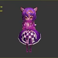 Game Movie Character With Purple Hair Cat Ears Yellow Eyes White Purple Maid Dress