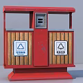 Red Public Classified Trash Bin With Canopy Wooden Panels And Recycling Symbols