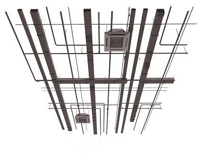Industrial Pipe System Layout With Multiple Metal Pipes And Support Structures 3d model