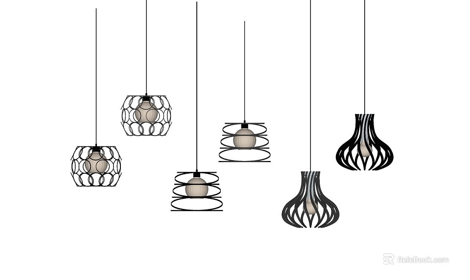 Modern Pendant Lights Featuring Unique Stylish Designs And Decorative Wire Structures 3d model 