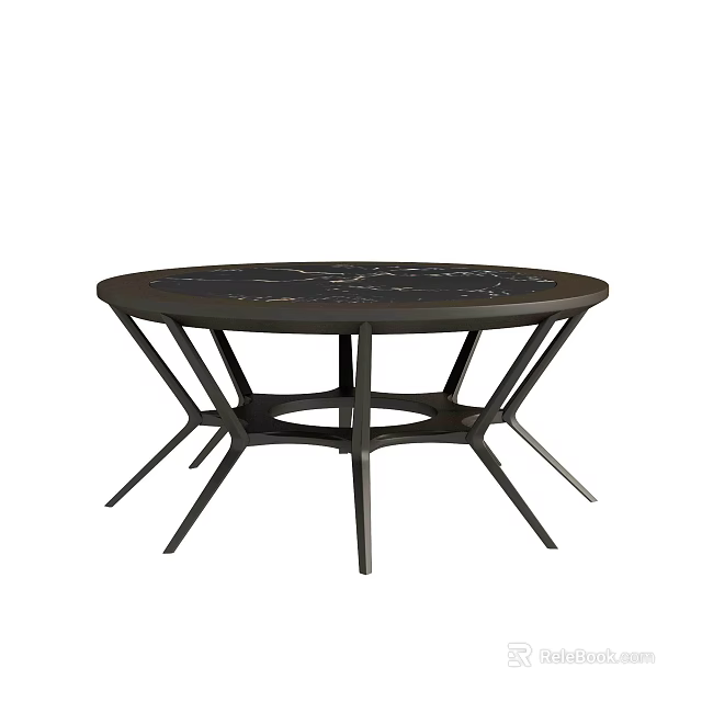 Modern Round Coffee Table With Dark Marble Top And Metal Frame Contemporary Design 3d model 