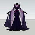 Elegant Purple Pink Long Dress With Flowy Sleeves And Floral Decorations