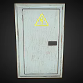 Industrial Equipment Metal Door With Yellow Warning Sign And Safety Features