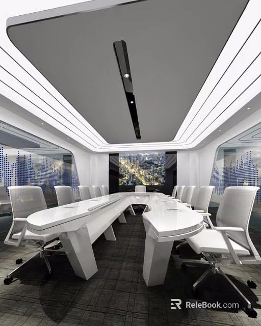 Modern Conference Room Interior With Long Table White Chairs And Large Screen 3d model 