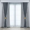 Gray and Dark Gray Linen Blend Curtains with Tiebacks Sheer White Panels Window Treatment