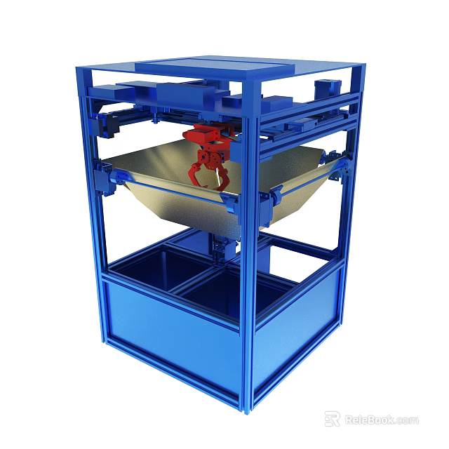 Industrial Equipment With Blue Frame Metal Container And Red Components 3d model 