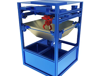 Industrial Equipment With Blue Frame Metal Container And Red Components 3d model