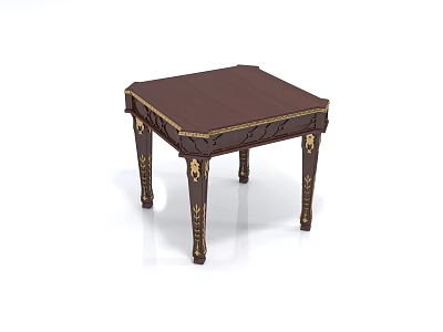 Elegant Dark Wooden Office Desk With Intricate Carved Details And Gold Leg Accents 3d model