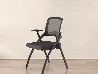 Black Office Chair With Mesh Back Armrests Folding Metal Legs And Fabric Seat 3d model