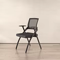 Black Office Chair With Mesh Back Armrests Folding Metal Legs And Fabric Seat