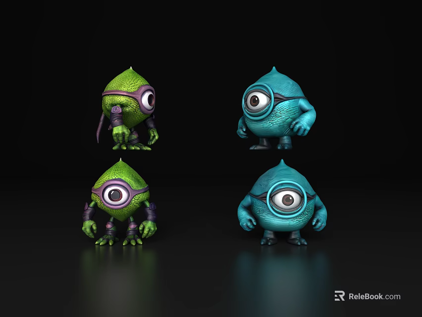Game And Movie Monster Characters With Big Eyes And Colorful Designs 3d model 