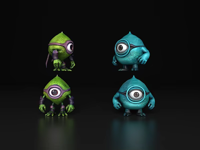 Game And Movie Monster Characters With Big Eyes And Colorful Designs 3d model