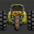 Yellow Three Wheeled Motorcycle With Large Tires And Open Seat Design