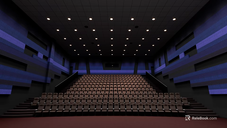 Modern Cinema Interior With Stadium Style Seats And Ceiling Lights 3d model 