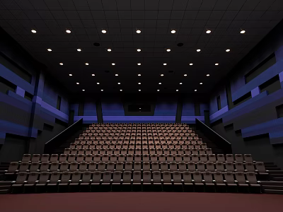 Modern Cinema Interior With Stadium Style Seats And Ceiling Lights 3d model