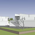 Modern Semi Detached Villa Exterior with Geometric Roofs Courtyard and Water Features