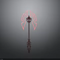 Red Long Handle Fantasy Weapon With Pink Glowing Accents And Intricate Patterns