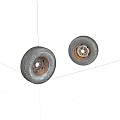 Two Old Worn Tires with Metal Rims on White Background