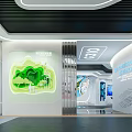 Modern Hi Tech Exhibition Hall Interior With Digital Screens Blue Lighting And Interactive Displays