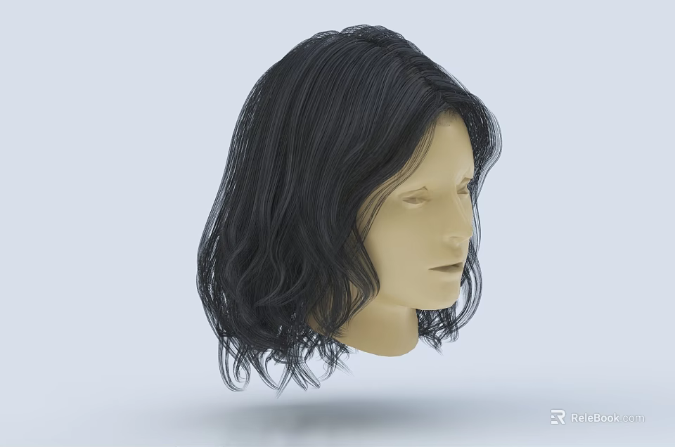 3D Rendered Game Movie Character Head With Long Black Curly Hair 3d model 