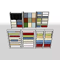 White Display Racks With Neatly Arranged Colored And Patterned Fabric Samples 3d model