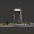 Scale Steel Bridge Model Structure With Concrete Piers And Grass Covered Platforms