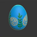 Animal Pattern Decorated Blue Easter Egg With Green Leaves And Gold Designs