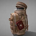 Brown Leather Backpack With Zipper And Red Cross First Aid Kit 3d model