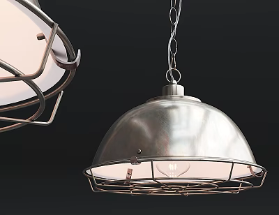 Modern Industrial Metal Pendant Light With Dome Shade And Cage Design 3d model