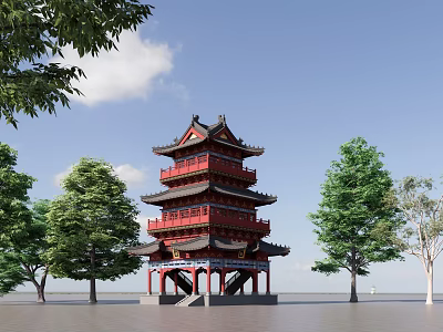 Chinese Tower Crossing the Street 3d model