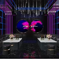 Stylish KTV Interior Design With Neon Lights Comfortable Sofas And Tables 3d model