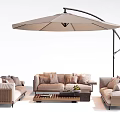 Outdoor Sofa With Cantilever Umbrella Plush Cushions And Coffee Table For Patio
