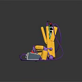 Yellow Robot With Smiley Face On Screen Purple Wires And Control Panel With Knobs Buttons 3d model