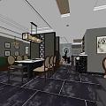 Hotpot Restaurant Interior With Stylish Tables Chairs Chandeliers Green Booth Seating And Decorative Paintings