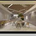 Modern Milk Tea Shop Interior Design With Wooden Ceiling Yellow Chairs Green Plant And Tables