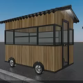 Wooden Mobile Commercial Kiosk With Large Windows Black Roof And Wheels For Outdoor Business