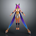 Ancient Egyptian Themed Game Character With Purple Hair And Winged Cape