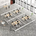 Modern Office With Cubicles Computer Workstations Desks Chairs People Walking Large Windows And Natural Light