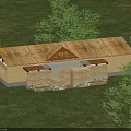 Wooden House with Thatched Roof Surrounded by Green Grass and Trees