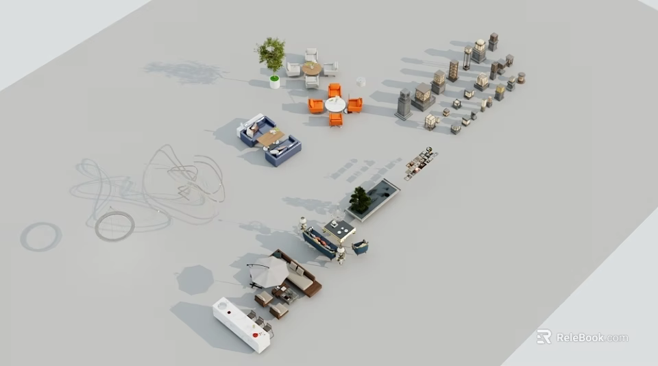 Comfortable Outdoor Sofa Set For Garden Patio With Coffee Table And Plants 3d model