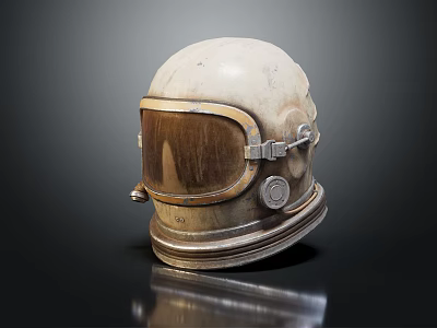 Vintage Weathered Diving Helmet With Brass Faceplate And Metal Details On Reflective Black Surface 3d model