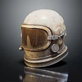 Vintage Weathered Diving Helmet With Brass Faceplate And Metal Details On Reflective Black Surface