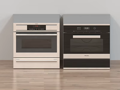 Two Beige And Black DELECTA Built in Ovens As Modern Kitchen Appliances 3d model