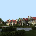 Red Roofed Detached Villa Exterior With Lush Greenery Lawn And Trees