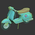 Turquoise Vintage Scooter with Tan Seat and Round Emblem on Dark Background with Reflection