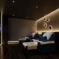 Modern SPA Sauna Interior With Comfortable Loungers Dark Wooden Walls Large TV And Green Plants