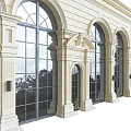 Arched Doorways In Classical Building With Stone Facade And Large Windows