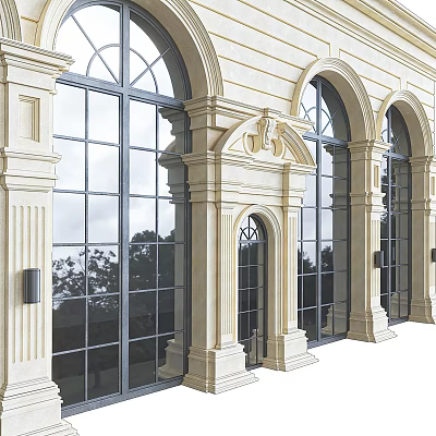 Arched Doorways In Classical Building With Stone Facade And Large Windows 3d model